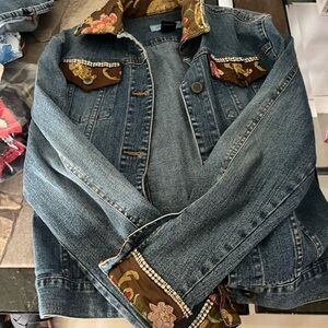 Blue and Brown Jean Jacket with Faux Fur Accents